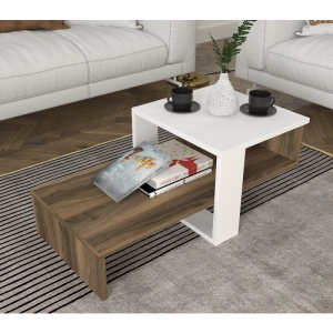 Masa de Cafea, Chain UnicUtil, 80 x 43.6 x 32.6 cm, Ideala Pentru Living Modern, Dormitor sau Hol, PAL, Culoare Alb si Maro - Img 8
