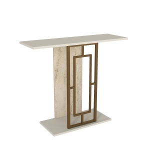 Masă decorativă Alderas din pal melaminat finisaj travertin – design elegant pentru spații moderne, 90 x 29.6 x 76.8 cm - Img 6