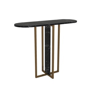 Masă decorativă Boressi din pal melaminat cu finisaj Black Marble, eleganță modernă pentru interior rafinat, 90 x 29.6 x 75 cm - Img 9
