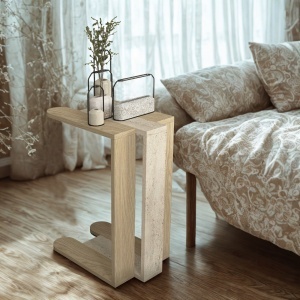 Măsuță laterală Maysa din pal melaminat finisaj travertin, compactă și practică pentru decor modern, 45 x 30 x 58.6 cm - Img 3