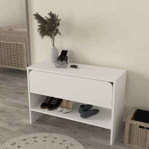 Pantofar Clementine din pal melaminat alb – design modern pentru depozitarea încălțămintei, 90 x 35 x 61.9 cm, UUORG61 - Img 1