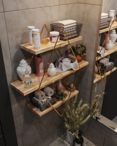 Rafturi perete, Pure Craft, UnicUtil, 60 x 70 x 16 cm, Auriu Maro - Img 7