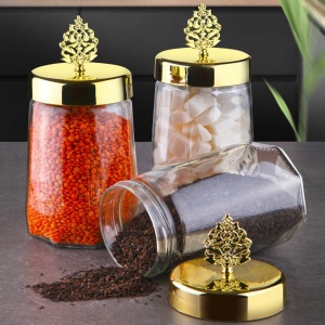 Set 3 recipiente condimente, UnicUtil, Sturdy Modern, Transparent, Auriu, - Img 1