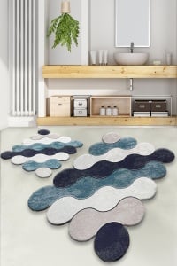 Set covorase baie 2 piese, Sophisticated Texture, UnicUtil, Albastru - Img 1