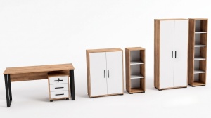 Set mobilier de birou UnicUtil Stejar - Alb 6 piese - Img 5