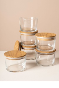 Set recipiente depozitare din sticla cu capac din bambus, 6 x 220 ml - Img 2