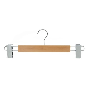 Umeraș din Lemn cu clipsuri metalice, pentru pantaloni/fuste, Natur, 1 bucata - Img 2