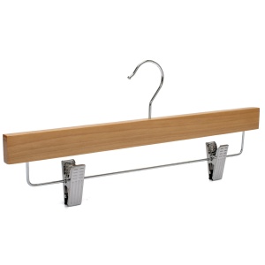 Umeraș din lemn cu clipsuri metalice, pentru pantaloni, Natur, 1 bucata - Img 6