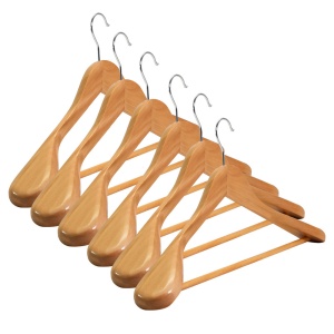 Umeraș din Lemn cu umeri lați și design modern, pentru Costum/Tricouri, Natur, 1 bucata - Img 2
