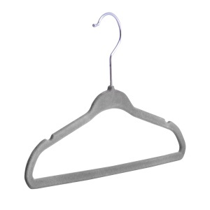 Umeraș din plastic dur acoperit cu catifea gri anti-alunecare și bară pentru pantaloni, pentru copii, Gri, 1 bucata