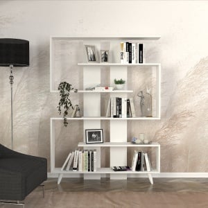Biblioteca cu Design Modern UnicUtil, 120 x 20 x 162 cm, Alb - Img 1