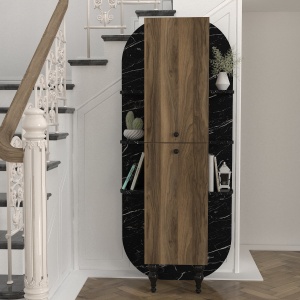 Bibliotecă, Walnut Noir, UnicUtil, 40 x 31.4 x 179 cm, Negru - Maro, UUBIB29 - Img 1