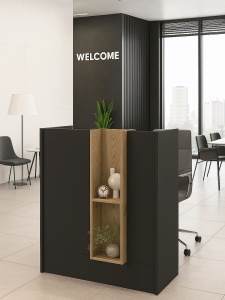 Birou recepție Bonveno din pal melaminat antracit, design minimalist și elegant pentru spații de birou, 90 x 43.2 x 110.3 cm - Img 3