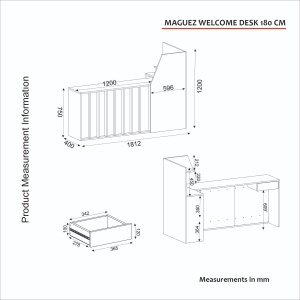 Birou recepție Maguez din pal melaminat cu finisaj Travertin Crem, iluminare LED - Img 2