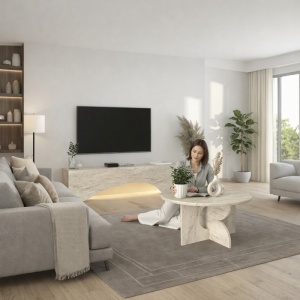 Comodă TV, Mara LED Traverten, UnicUtil, Travertin, 150 cm - Img 6