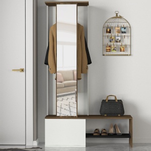 Cuier Multifunctional cu Oglinda si Pantofar, Smart Refine, UnicUtil, 120 x 34.8 x 199.3 cm, Alb-Maro, UUORG45 - Img 1