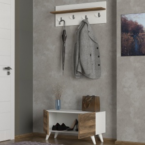 Cuier Multifunctional cu Pantofar, Strike Stand, UnicUtil, 80 x 31.3 x 71 cm, Alb-Maro, UUORG39 - Img 3