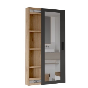 Dulap baie cu oglinda UnicUtil Antracit - Stejar 15 x 44 x 120 cm - Img 6