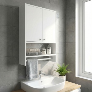 Dulap Organizator pentru Baie UnicUtil, 59 x 20 x 90 cm, Alb - Img 6