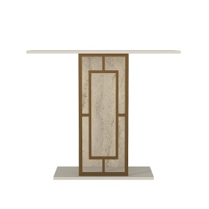 Masă decorativă Alderas din pal melaminat finisaj travertin – design elegant pentru spații moderne, 90 x 29.6 x 76.8 cm - Img 7