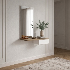 Masă decorativă Grovia din pal melaminat alb cu oglindă – design elegant și funcțional, 60 x 29.6 x 81.8 cm - Img 4