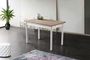 Masă extensibilă UnicUtil, Stejar-Alb, Lățime 110 cm, Înălțime 75 cm, Adâncime 70 cm