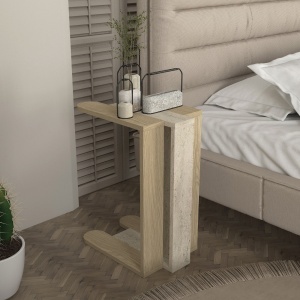 Măsuță laterală Maysa din pal melaminat finisaj travertin, compactă și practică pentru decor modern, 45 x 30 x 58.6 cm - Img 4