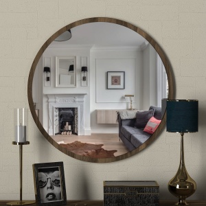 Oglinda de Perete Rotunda, BrownMirror Serenity, UnicUtil, diametru rama 59 cm, Maro