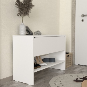Pantofar Clementine din pal melaminat alb, design modern pentru depozitarea încălțămintei, 90 x 35 x 61.9 cm - Img 6