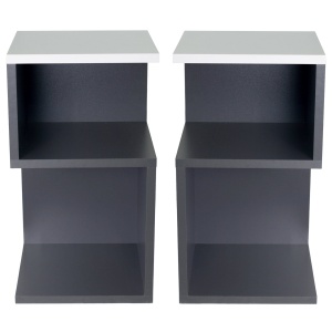 Set 2 Noptiere UnicUtil cu rafturi pe trei niveluri in model S, Alb, Gri Antracit 30 x 30 x 55cm - Img 1