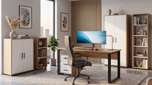 Set mobilier de birou UnicUtil Stejar - Alb 6 piese - Img 2
