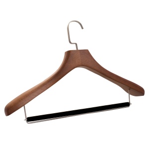 Umeraș de lux pentru costum din lemn masiv maro vintage cu umeri lați si bară pentru pantaloni, 1 bucata - Img 10