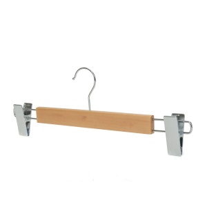 Umeraș din Lemn cu clipsuri metalice, pentru pantaloni/fuste, Natur, 1 bucata - Img 3