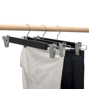 Umeraș din lemn cu clipsuri metalice, pentru pantaloni, Negru, 1 bucata - Img 8