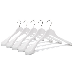 Umeraș din Lemn cu umeri lați și design modern, pentru Costum/Tricouri, Alb, 1 bucata