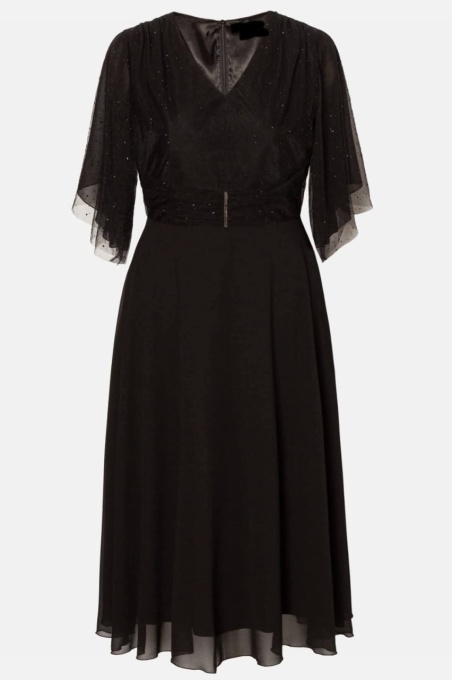Rochie eleganta cu tull perlat si voal R 025 negru