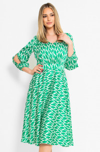 Rochie de zi din tesatura lucioasa verde - Img 2