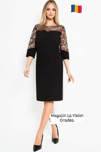 Rochie eleganta cu broderie florala -negru