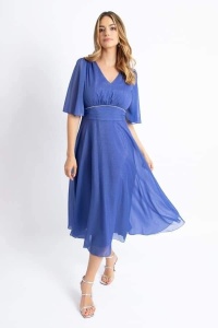 Rochie eleganta din voal cu lurex albastru turcuaz - Img 3