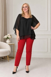 Bluza neagra din voal cu volane R231 suprapuse marimi mari