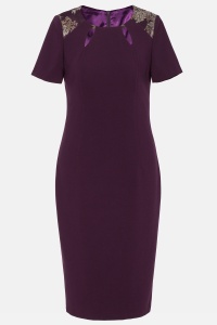 Costum elegant cu rochie 93din brocart mov - Img 4