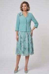 Costum elegant cu rochie 979 turcoaz