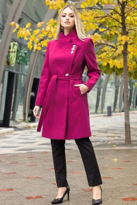 Palton din stofa fucsia cu nasturi si cordon