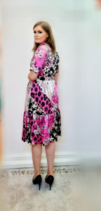 Rochie Andreea fuchsia tip camasa cu imprimeu floral si animal print - Img 4