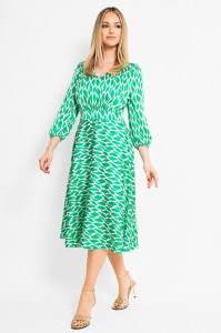 Rochie de zi din tesatura lucioasa verde - Img 1