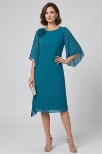 Rochie eleganta cu asimetrie din voal R 179 turcoaz
