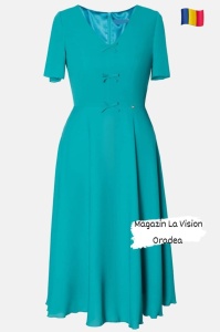 Rochie eleganta din voal turcuaz cu fundite