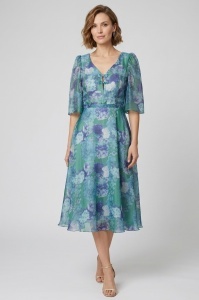 Rochie eleganta marimi mari din voal verde floral R! 214