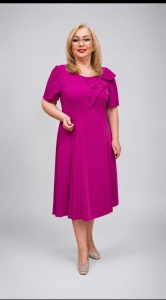 Rochie midi magenta cu funda la umar si croi in clini marimi mari