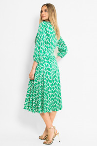 Rochie de zi din tesatura lucioasa verde - Img 3